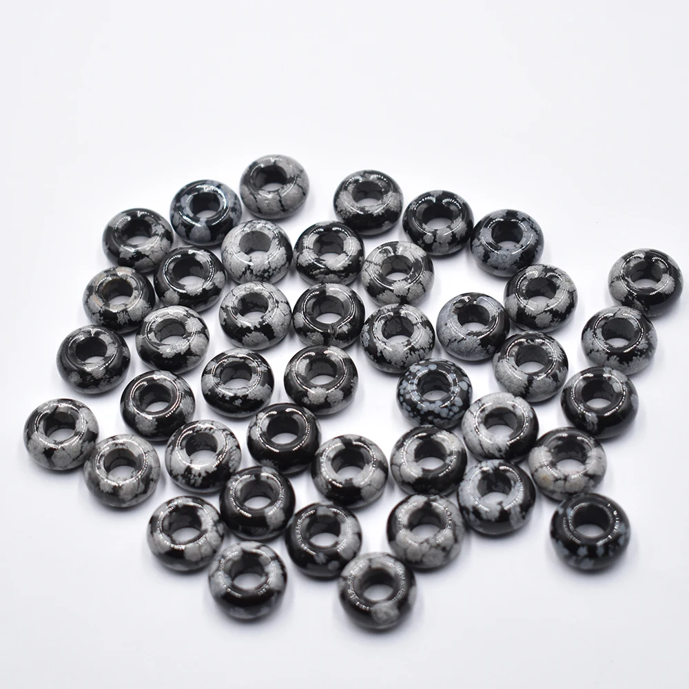 

wholesale 50pcs/lot Fashion quality natural black Snowflake Stone round shape big hole beads For Bracelet Charms free shipping