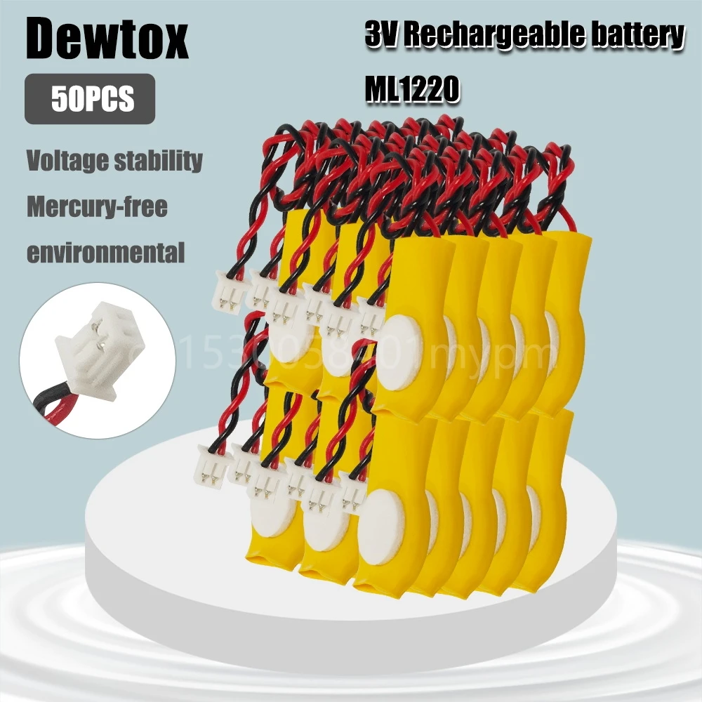 50PCS Dewtox ML1220 3V Motherboard CMOS Rechargeable Lithium Battery for Notebook Motherboard Battery Ribbon Battery