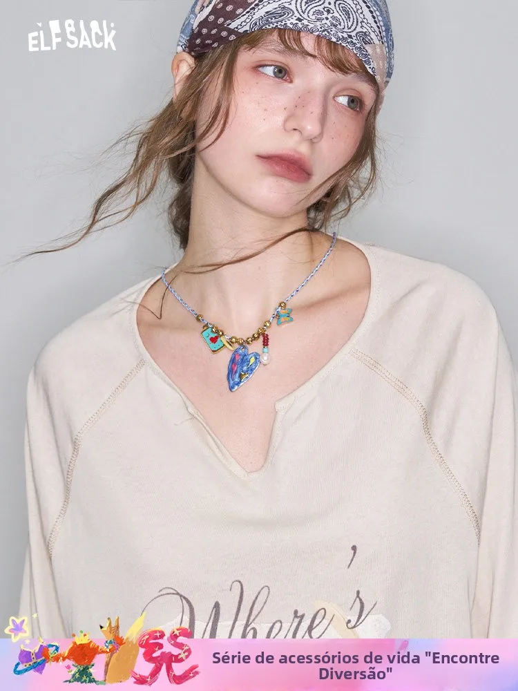 カラフルなペンダントビーズロープネックレス女性のヒッピースタイルフェアリーポケットデザイン賢明な鎖骨チェーンファッションアクセサリー