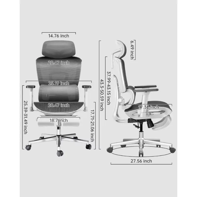 Ergonomic Office Chair with 3D Adjustable Armrests, Adjustable Lumbar Support High Back for Computer Chair, White