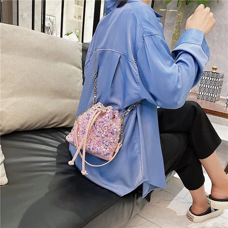 New Shoulder Bag Bucket Bag Purses and Handbags Fashion Trend Personality Sequin Chain Women\'s Bag Crossbody Handbags for Travel