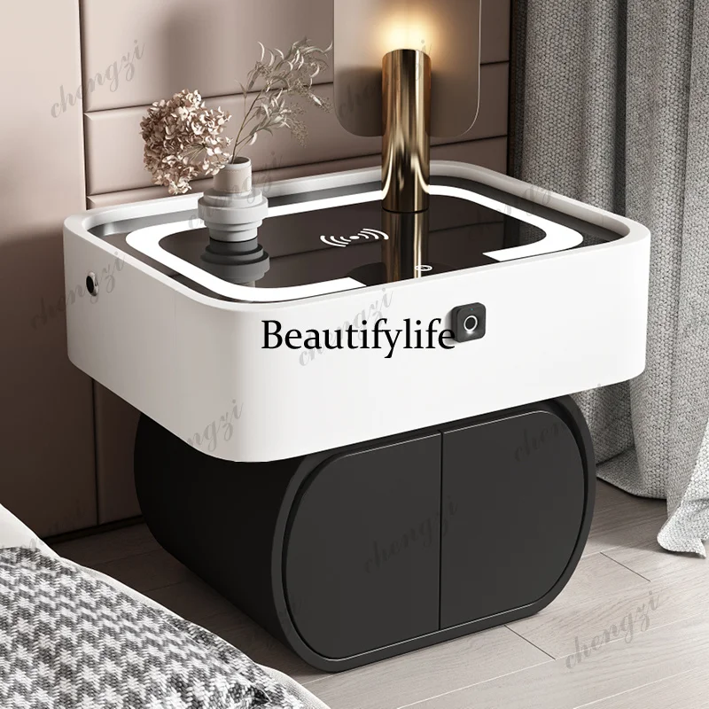 A68Modern Nordic Nightstand Phone Charger Black Bedside Minimalist Nightstand Luxury Storage Armarios De Dormitorio Home Decorat