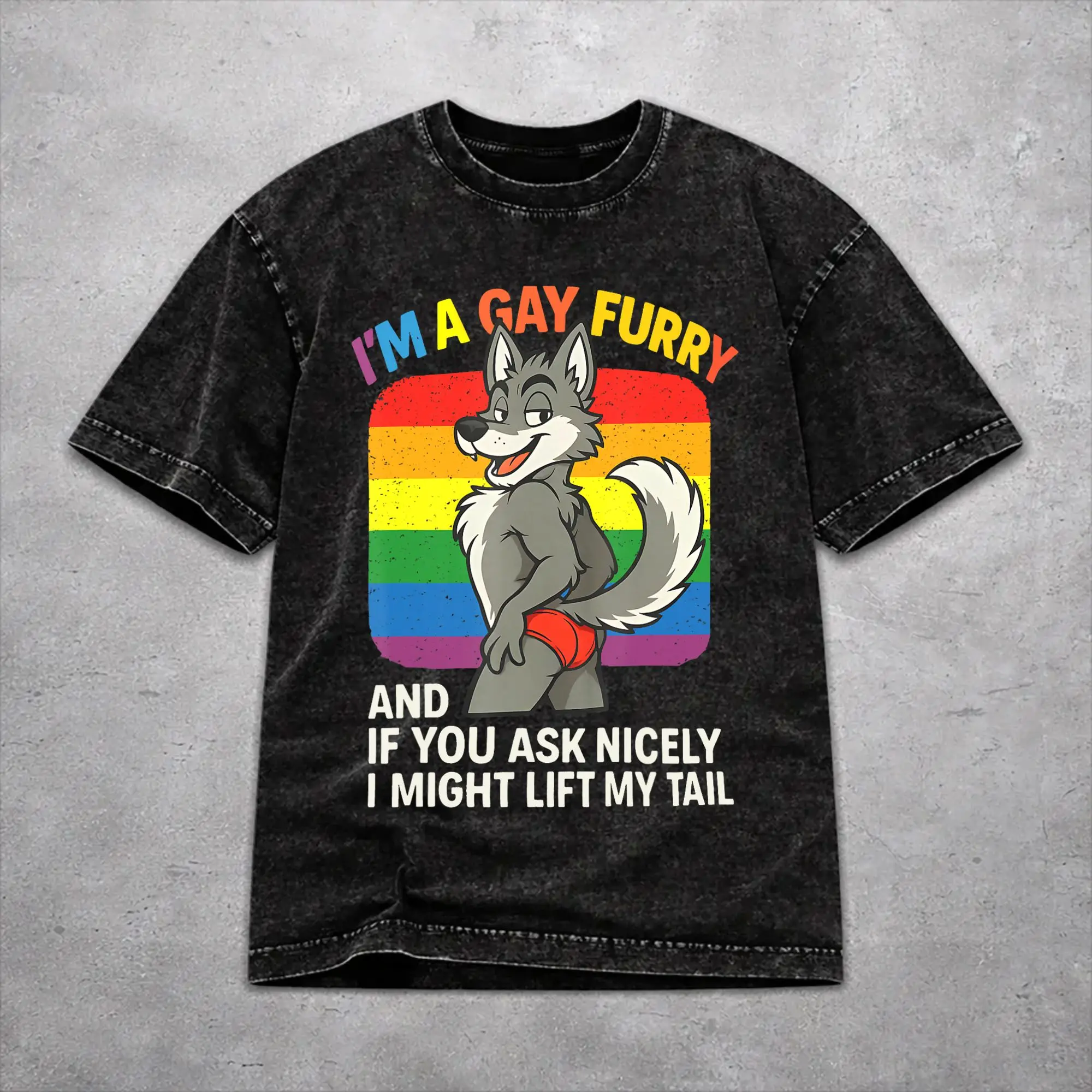 I'm A Gay Furry LGBT Gay Trans Pride Rainbow Queer Humor  Outfit Washed T Shirt Men Women Streetwear Hip Hop T-Shirt Tees