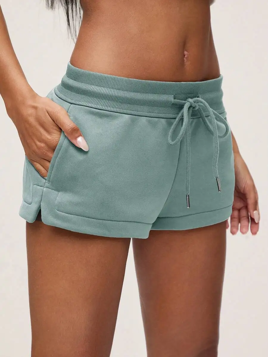 

Women Comfortable Low Waist Sport Shorts With Side Slit Casual Home Wear Spring Summer