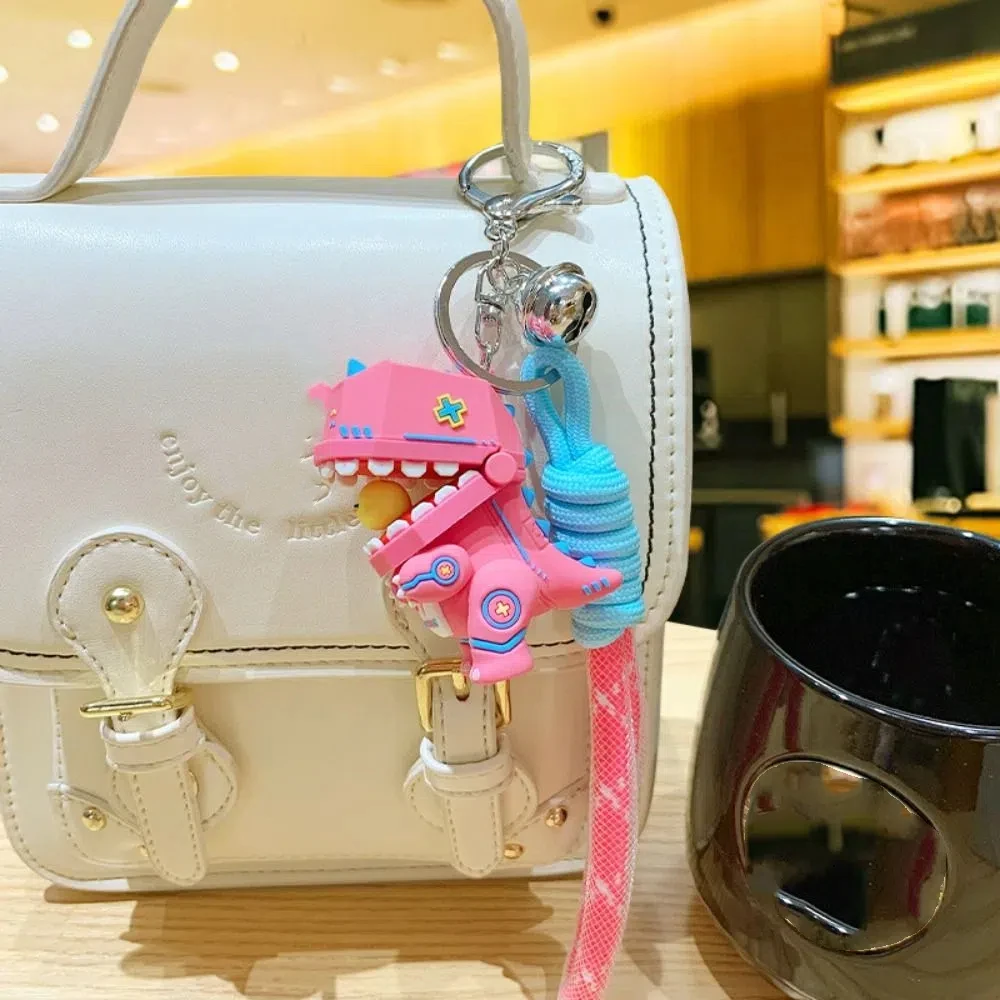 Eat Chicken Mechanical Dinosaur Keychain Colored Rope Ins Mechanical Dinosaur Keyring PVC Mecha Dinosaur Figure Keychain