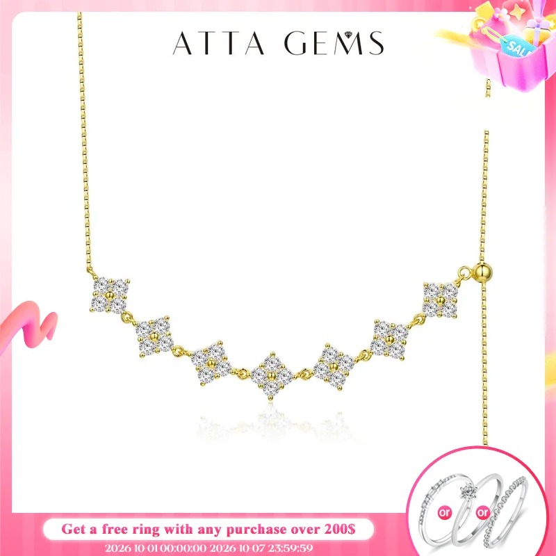 ATTAGEMS Luxurly D Color Moissanite Necklace 925 Sterling Silver Pure Gold Pendant for Women Wedding Party Bridal Fine Jewelry
