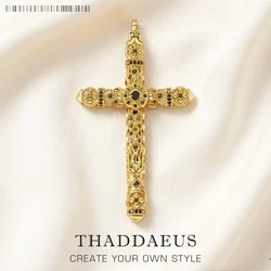 Pendant Cross Black Stones Gold New Fine Jewelry Bijoux Accessories 925 Sterling Silver Gift For Woman Men