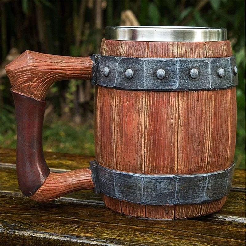 Tasse à café tasse à thé, baril en bois d'imitation personnalisé avec poignée en cuir, tasse de Bar de grande capacité tasse à boire 600M, meilleure vente