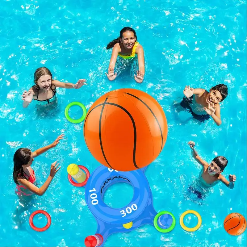 2 In 1 Above Ground Pool Basketball Hoop Outdoor Water Game With 1 Cross Toss Toy And 8 Toss Rings Pool Toys Accessories