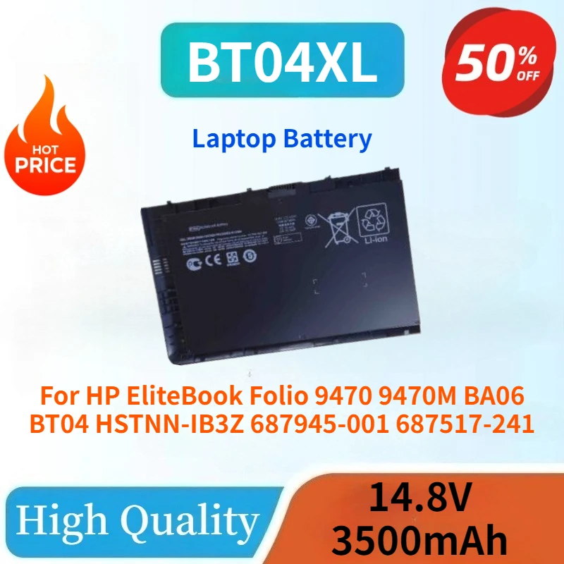 New BT04XL 14.8V 3500mAh Replacement Laptop Battery for HP EliteBook Folio 9470 9470M BA06 BT04 HSTNN-IB3Z 687945-001 687517-241
