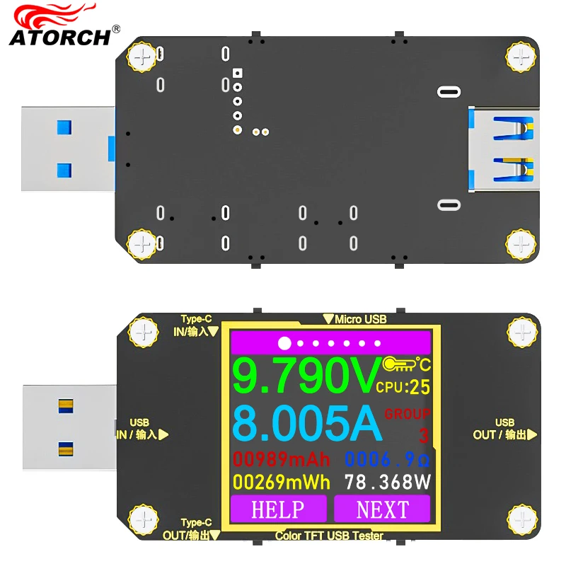 A3 8A USB Tester Type-C Current Voltage Monitor Fast Charging PD Battery Power Bank Capacity DC 32V Ampere Meter