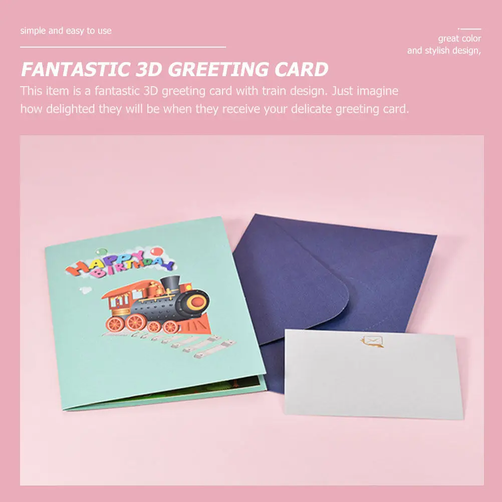 

1Set 3D Train Design Birthday Greeting Card Handmade Pop-Up Card Beautiful Elegant Creative Gift for Special Occasions
