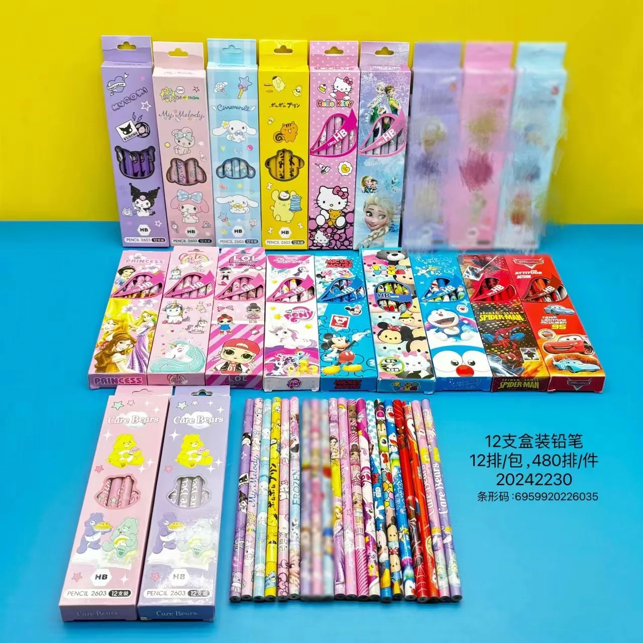 Sanrio Stitch Lápis de desenhos animados, HB Writing Canetas, Estudantes da escola primária, Presentes infantis, encaixotado, 12pcs