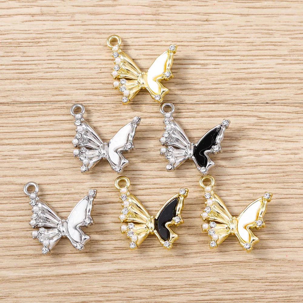 5 Stück 19x20mm Niedliche Kristall-Emaille Fliegende Schmetterling-Anhänger für Schmuckherstellung DIY Ohrhänger Halsketten Zubehör – Detail 7