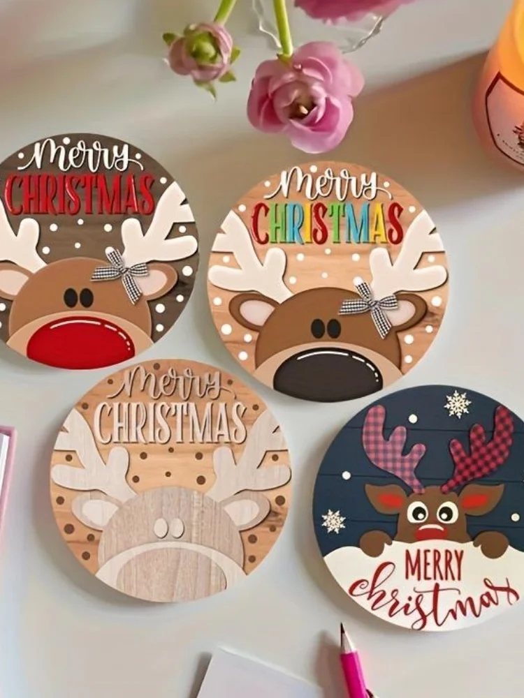 12/6 Pieces of Randomly Assorted Charming Christmas-Style Wooden Thickened 2D Flat Coasters, Suitable for Round, Heat-Resistant, Non-Slip Drink Mats, Perfect for Home Decoration and Parties, a Perfect Gift Idea, Christmas-Themed Home Decor, Holiday Gift for Friends