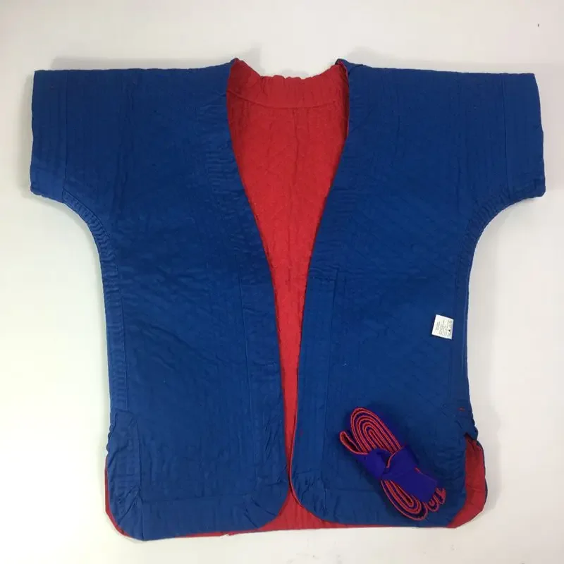 زي المصارعة على الطراز الصيني قميص فنون الدفاع عن النفس باللونين الأحمر والأزرق على الوجهين ملابس رياضية تقليدية زي تدريب ثنائي الغرض #2