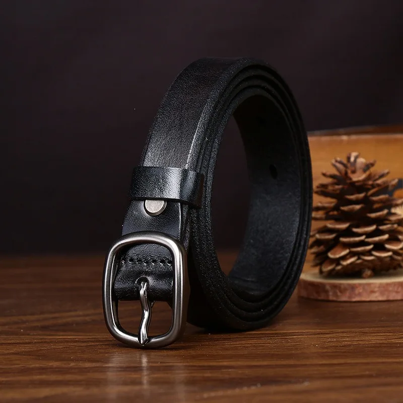 2.4CM Pure Cowhide High Quality Genuine Leather Thin Belts for Women Brand Strap Vintage Jeans Cowboy Leisure Needle Buckle Belt