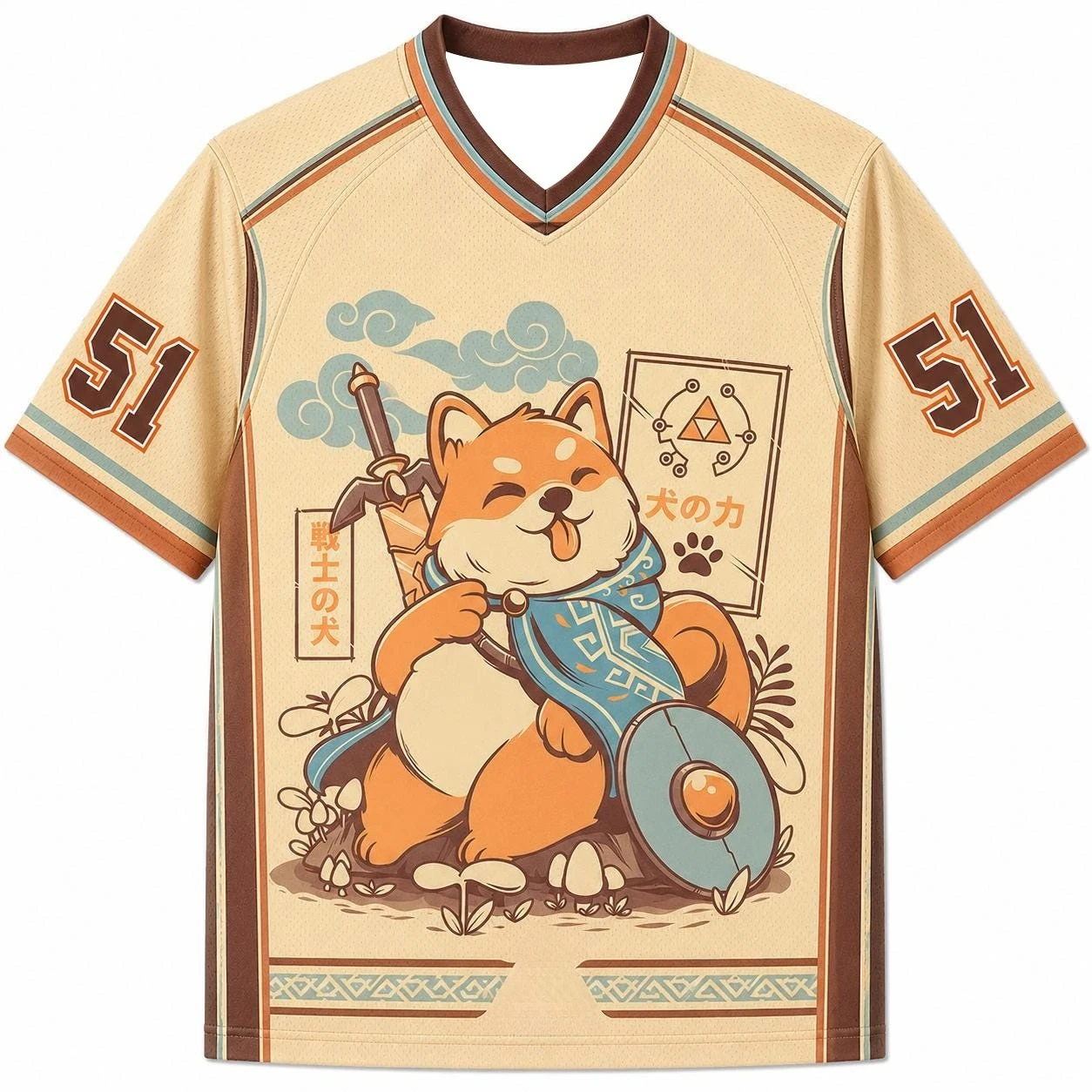 2026 Summer Fashion New Retro Japanese Style Loyal Shiba Inu Swordsman 3D Printing Leisure Sports Fitness V-neck T-shirt Large