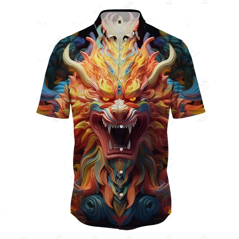 Camicie grafiche animali colorate con stampa completa camicia da spiaggia Hawaii a maniche corte da uomo camicia da festa abbottonata allentata Casual estiva