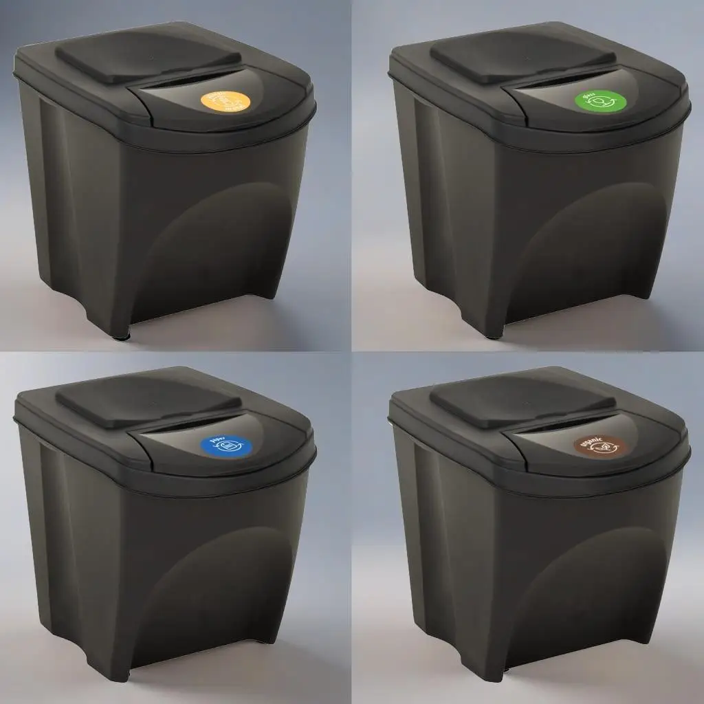 4-Piece Stackable Anthracite Dustbins Set - 100L Space-Saving Waste Bins