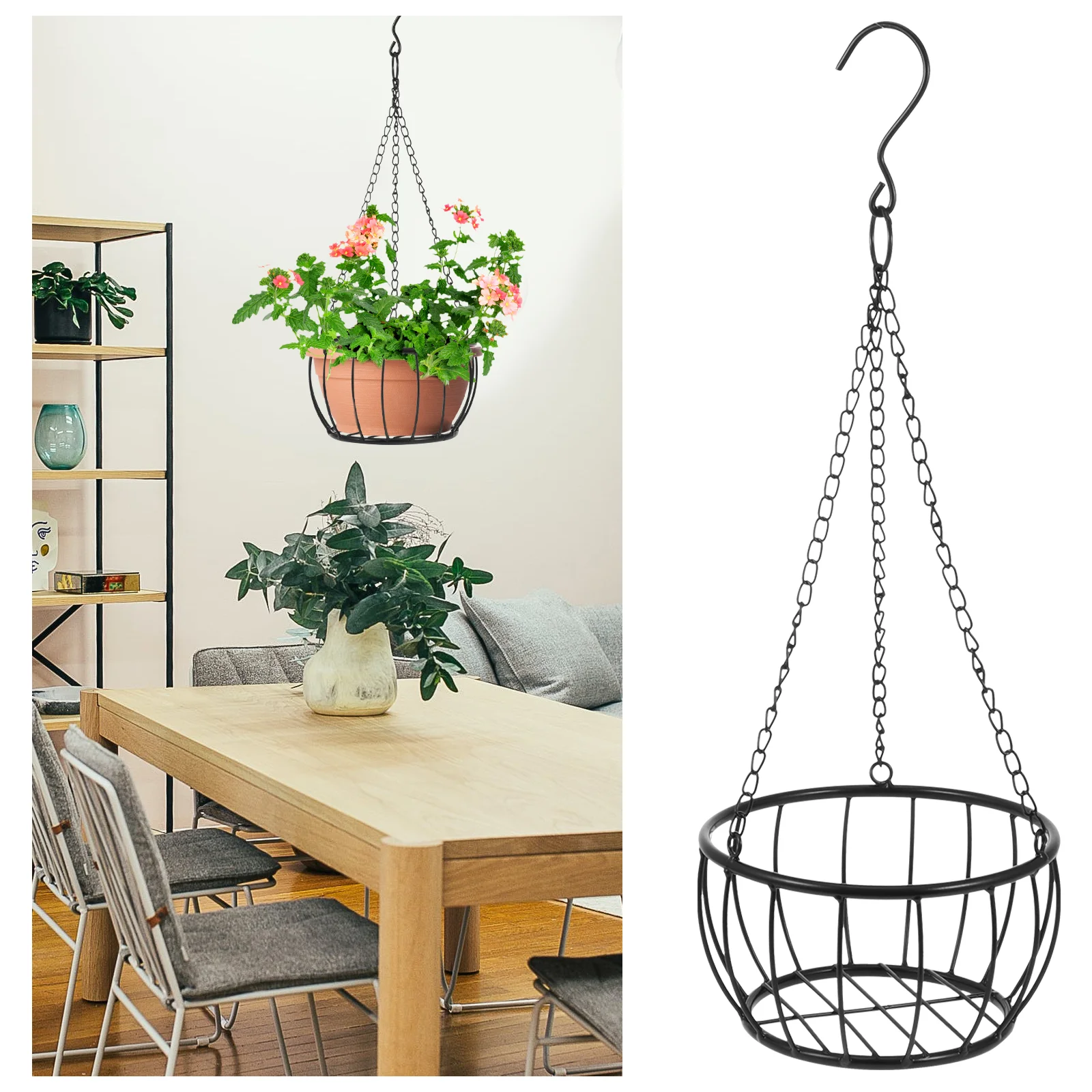 Cesta colgante de hierro para almacenamiento de macetero, cestas prácticas para estantes, estante decorativo, contenedor para maceta de flores, jardín