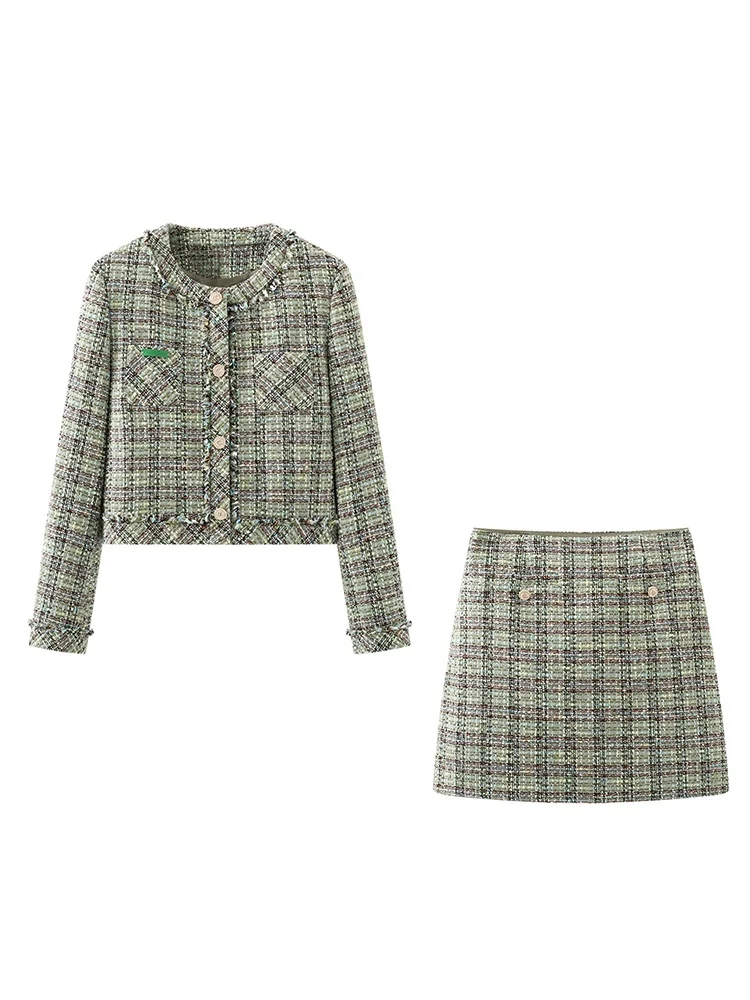 

La Chapelle een клетчатое пальто и юбка, комплект женской моды, элитные ощущения, круглые пуговицы Ne Long Sve, полиэфирное волокно