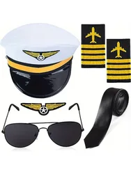 Set di abbigliamento pilota PESENAR, capitano pilota dell'aviazione, cappello da pilota, distintivo per spalla, distintivo per occhiali da sole, accessorio per cravatta