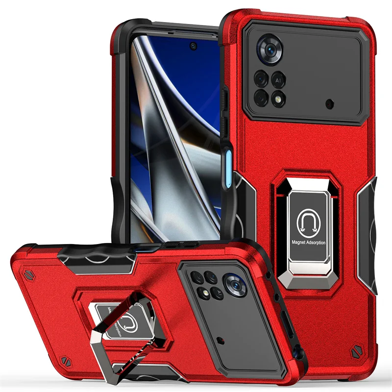 For Xiaomi Poco X4 Pro 5G Case Car Magnetic Ring Holder Armor Cases For PocoPhone X4Pro PocoX4 Pro Poko X 4 Pro Stand Back Cover