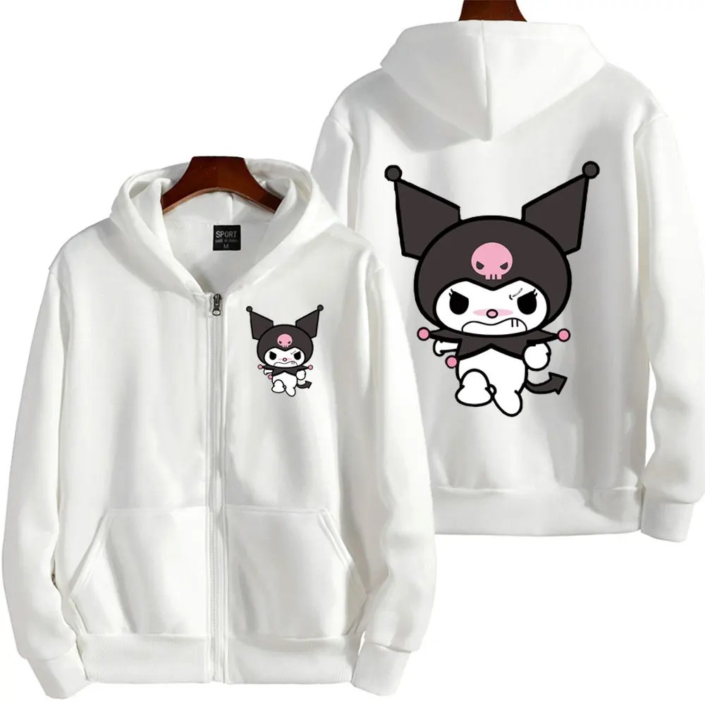 Cartoon Anime Kuromi Women Zipper Hoodie Jacket Spring Autumn Men Oversized Sweatshirt Pink Casual Couple Jackets Coats