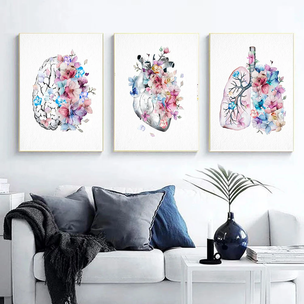 Human Anatomy Organ Poster Brain Heart and Lung Image Wall Art Canvas Painting Medical Room Decorative Print Decoracion Pared