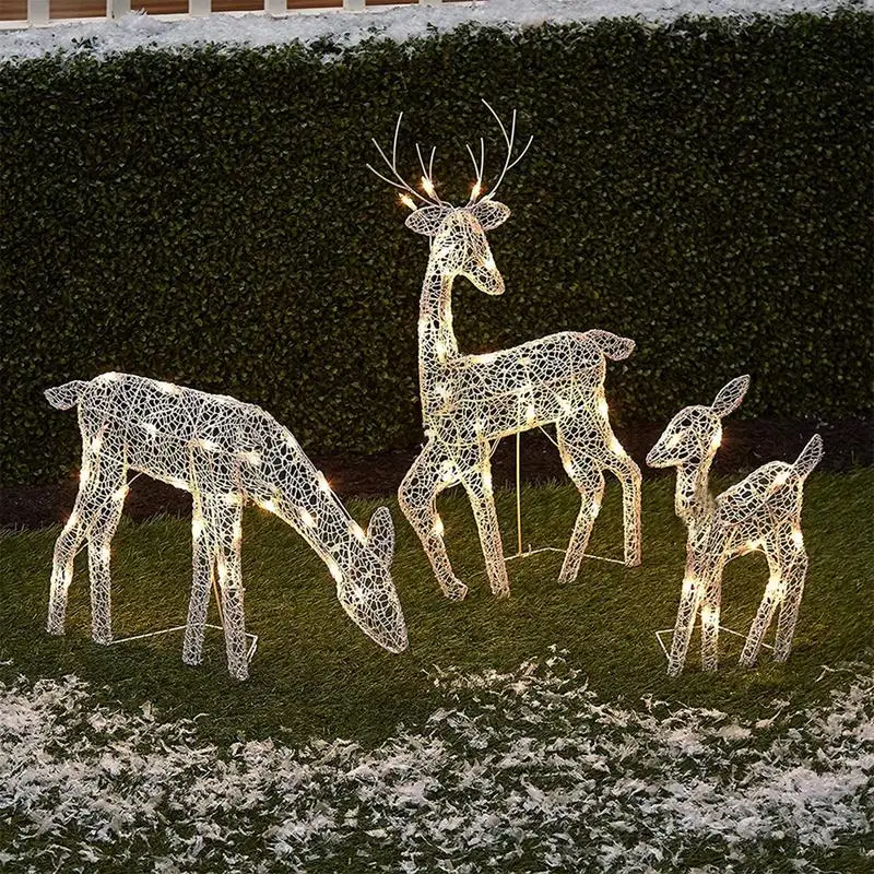 Outdoor Christmas Reindeer With Lights Water Resistant LED Light Up Decoration For Garden Holiday Lovely Lighted Garden Deer