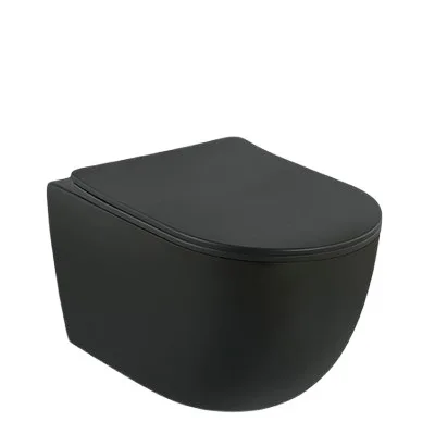 

black wall-mounted toilet goes straight to the large diameter hidden water tank wall row toilet round household use