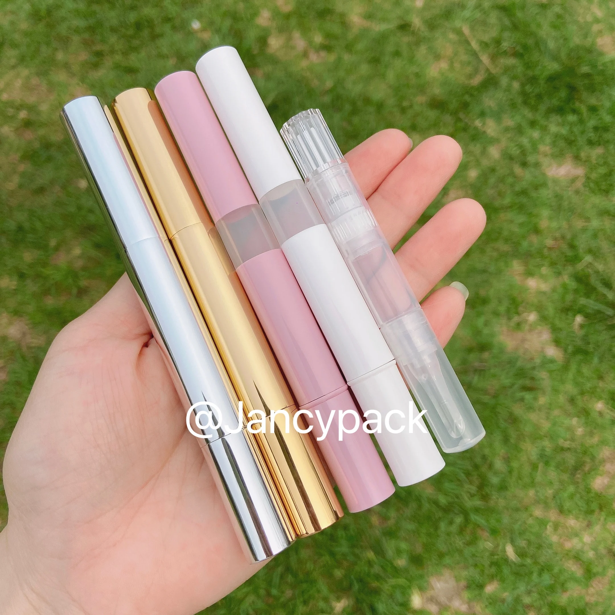 Transparent pink gold 3ml Twist Pens Empty Nail Oil Pen with Brush Empty Cuticle Oil Pen Cosmetic Container Pen Lip Gloss Tubes