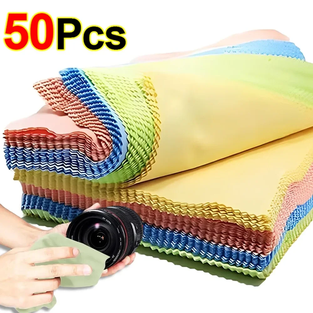 50/10Pcs Glasses Microfiber Cleaning Cloth Phone Screen Camera Lens Cleaner Wipe 8*8cm Polishing Cloth for Jewelry Silver Gold