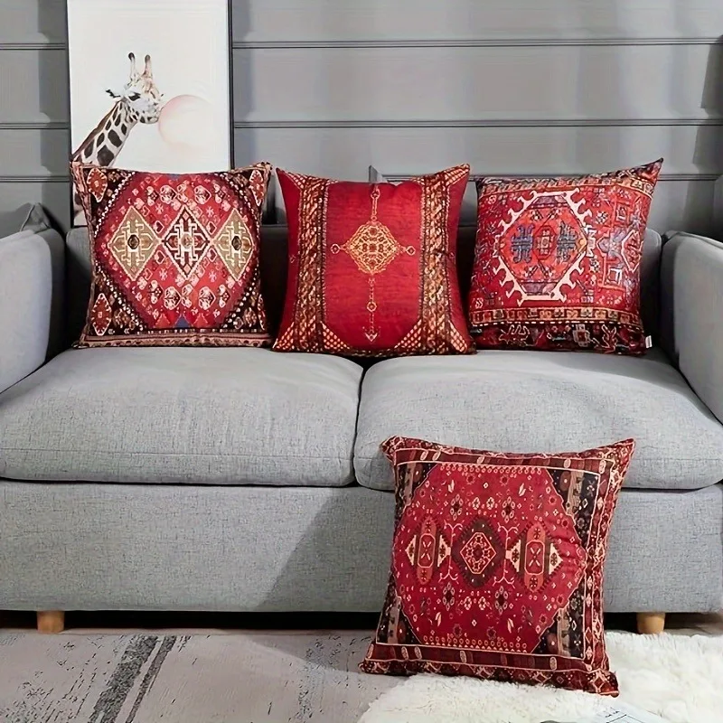 Retro red ethnic style home decoration pillowcase bedroom room decoration pillow cover, living room sofa chair cushion cover