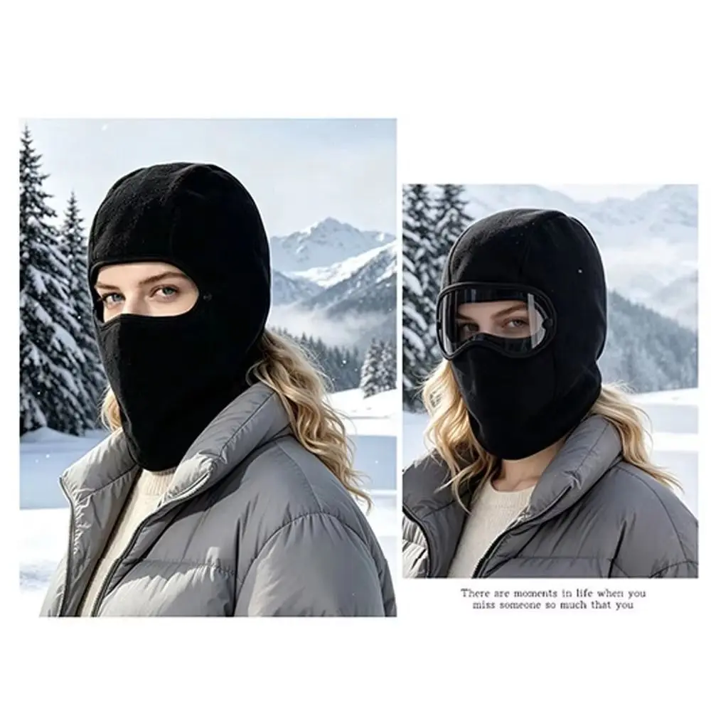 Windproof Fleece Balaclava Hat Warm Thickened Mask Hood Beanies Clear Eye Shield Ear Protector Winter Cycling Goggles Hood