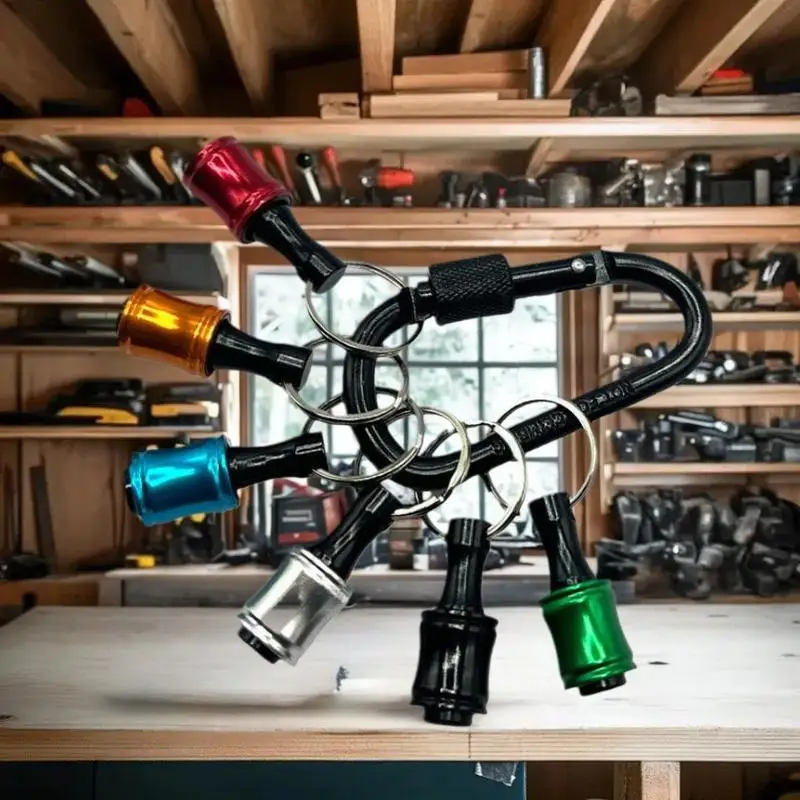 Jeu de têtes de tournevis à poignée hexagonale 1/4, jeu de tiges de Conversion de douille à changement rapide avec un porte-clés coloré 6 pièces