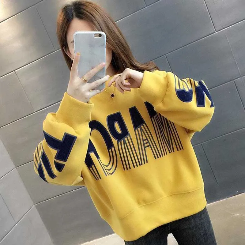 Fashion O-Neck Loose Printed Letter Sweatshirts Female Clothing 2024 Spring New Oversized Casual Tops All-match Sweatshirts