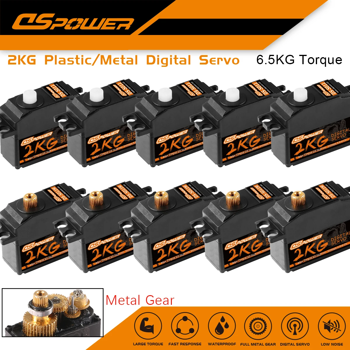 

DSpower 5/10/20pcs 2KG Metal Gear Digital Servo Waterproof for 144001 12428 124018 mn99s mn86 1/12 RC Car Helicopter Plane Boat