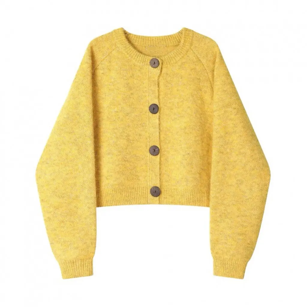 

Женский короткий вязаный кардиган с круглым вырезом, свитер на пуговицах, короткая куртка, новый дизайн, осень