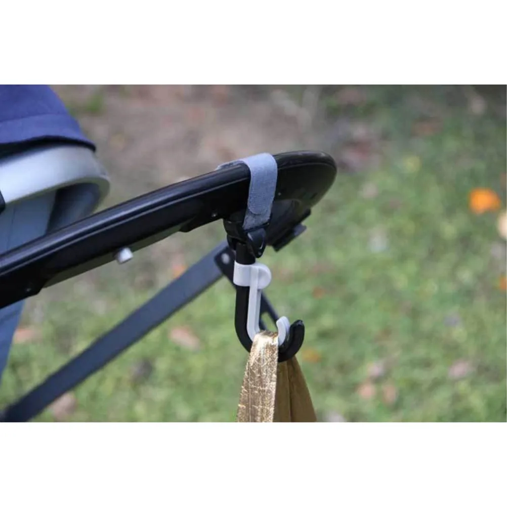 

2Pcs Stroller Hooks Adjustable Diameter Resin Hook and Loop Heavy Duty 3Kg Capacity Rotatable Buggy Hanger for Diaper Bags