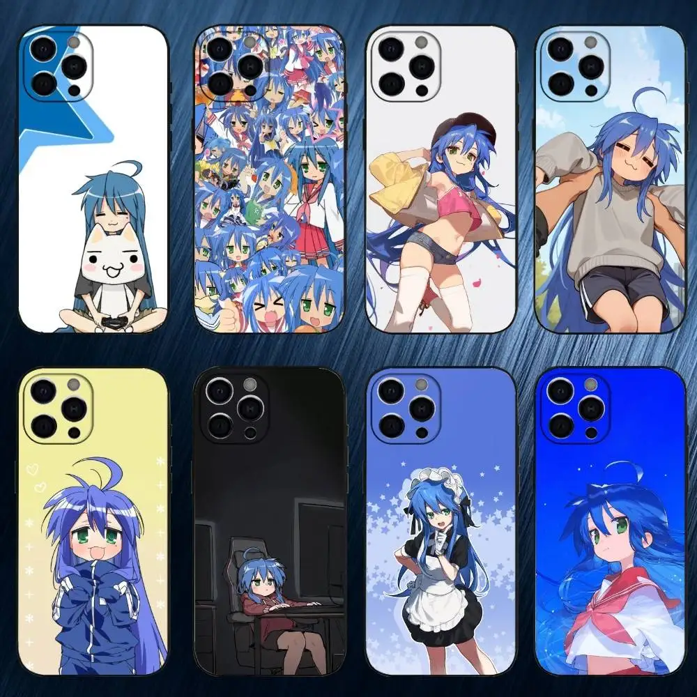 

Anime L-Lucky Star Konata Phone Case For iPhone 17,16,15,14,13,12,11 Plus,Pro Max, Black Silicone Cover