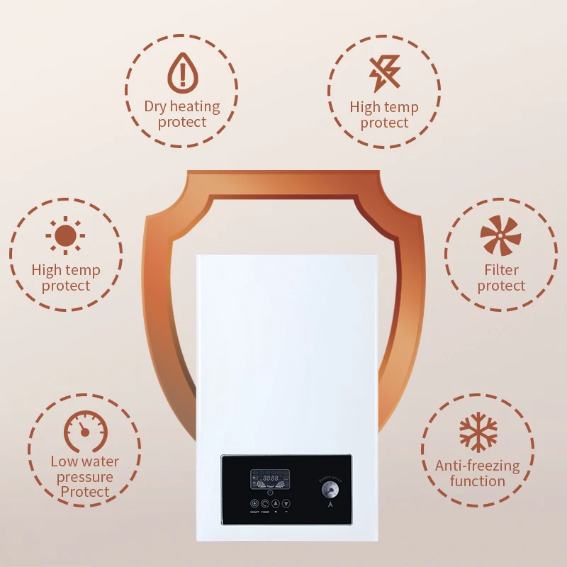 Wall-mounted enclosed system electric boilers for central heating and underfloor heating