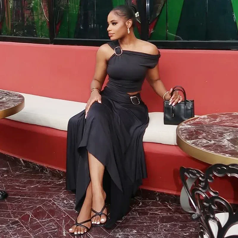 

Women's Fashionable Elegant Dress Suit New Style Banquet Gown Sexy Top Skirt 2-Piece Set European American Imported