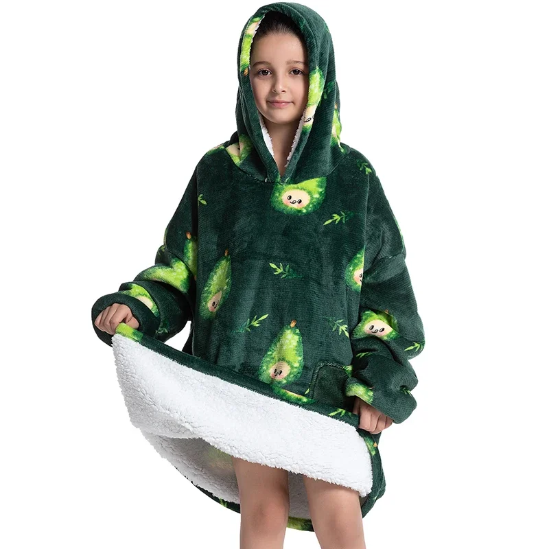 Übergroße Wearale Decke Hoodie Flanell Sherpa Fleece Warm Weich Winter Hoodie Sweatshirt für Kinder Erwachsene Kuscheln – Detail 5