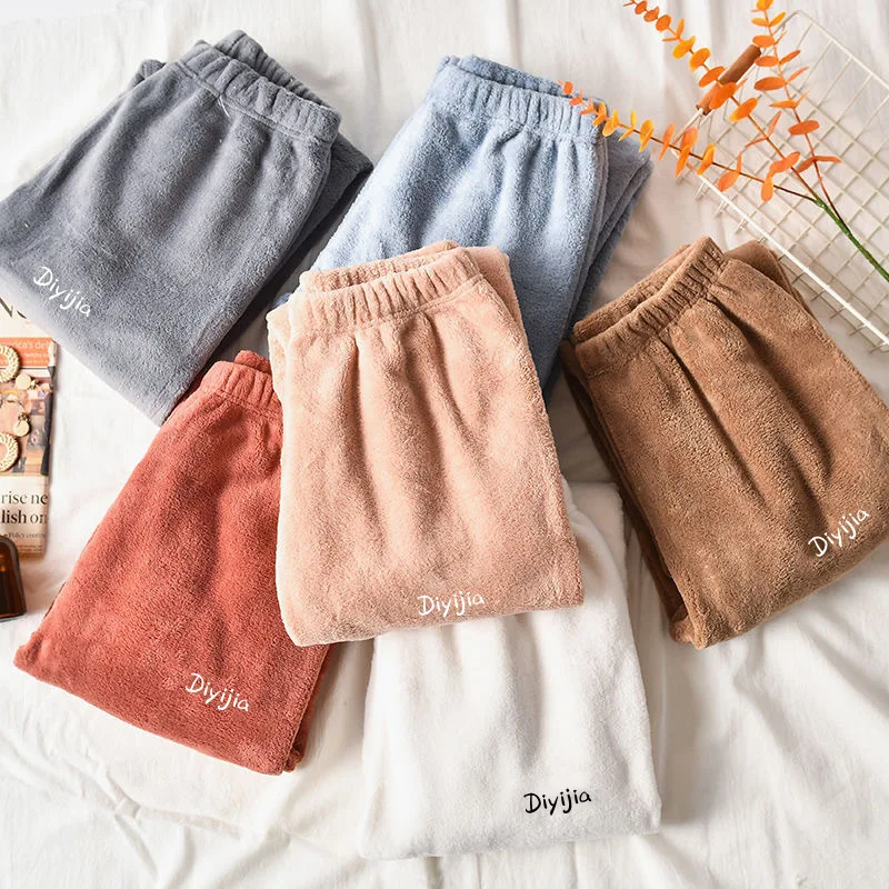 2026 Winter Plush Thermal Pajama Pants for Women Soft Fleece Lined Lounge Wear Comfortable Elastic Waist Warm Home Sleepwear