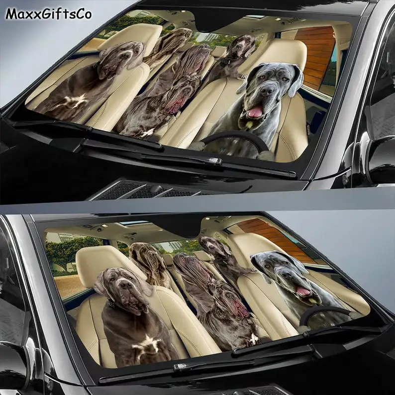 Neapolitan Mastiff Car Sun Shade, Dogs Windshield, Dogs Family Sunshade, Dog Car Accessories, Car Decoration, Gift For Dad, Mom