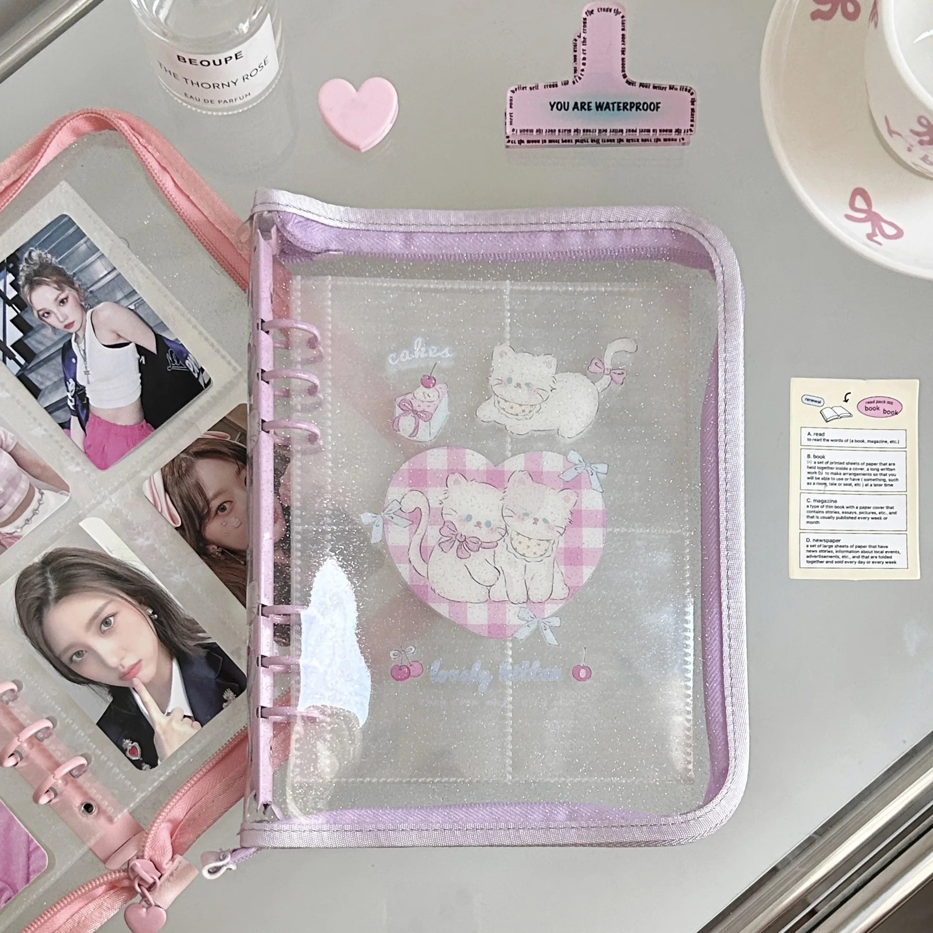 MINKYS A5 Reißverschlussbinder Kawaii Katze Kpop Fotokarte Sammelbuch Fotokarten Displaybuch Schulbriefpapier – Detail 8