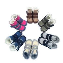 TipsieToes New Genuine Leather Winter Barefoot Two Straps Boot With Real Fur Linning Insole Baby Toddler Girl Boy Kids Warm