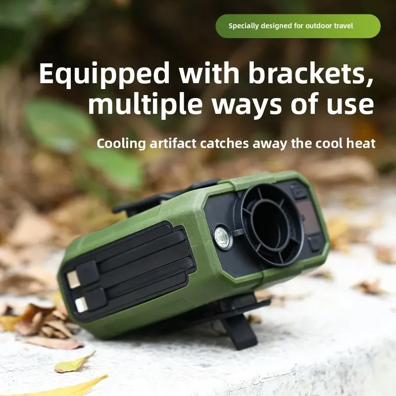 مروحة محمولة بمشبك خصر، مبردات مكيف هواء قابلة لإعادة الشحن، 5 سرعات قابلة للتعديل، مروحة تبريد خارجية مع مصابيح كاشفة LED